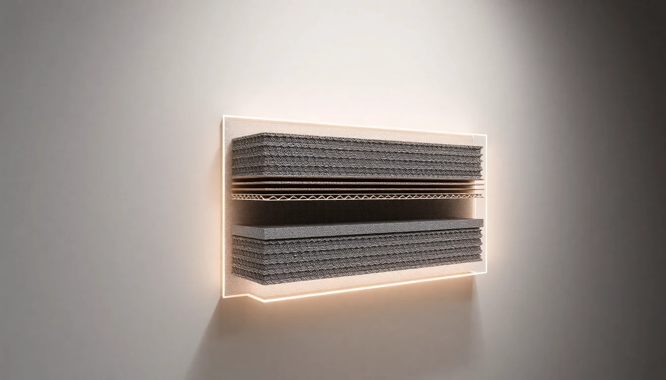 Visualização técnica de uma parede com isolamento acústico superior